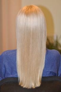 Blonde hair colour with a light grey tint