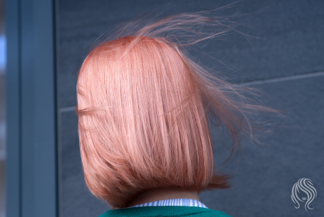 Kare haircut and peach colour