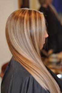 White and brown hair highlights