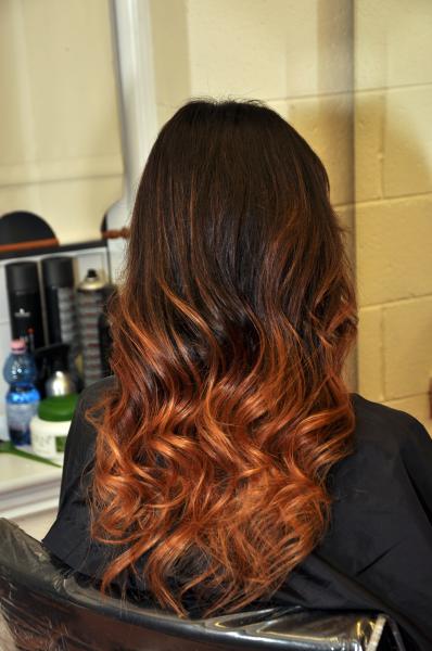 Ombre curls with dark roots