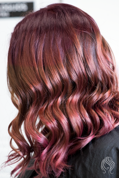 Balayage with red-violet shade